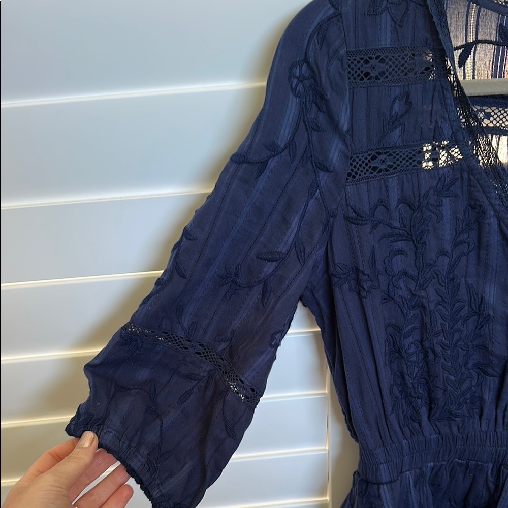 Allison NY Navy Blue Embroidered Ruffle Dress Size M NWOT - Picture 5 of 11